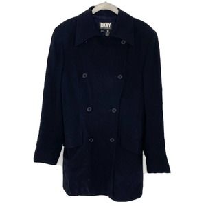 DKNY Black 100% Wool Long-Sleeved Collared Double-Breasted Blazer Jacket VTG 10